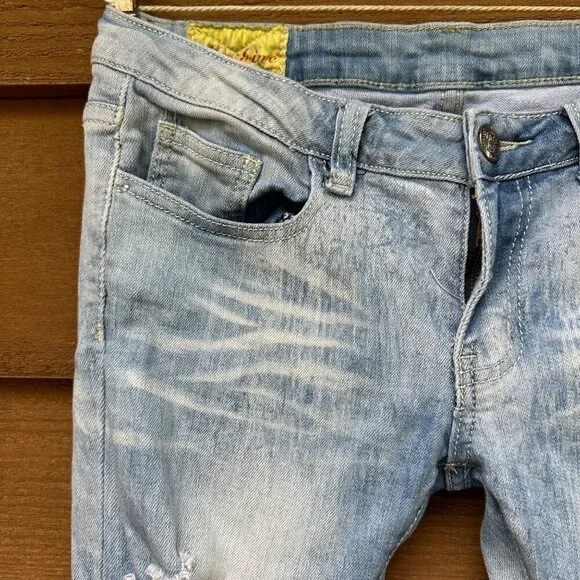 Machine Low Rise Distressed Light Blue Jeans Size 9 - Picture 5 of 11